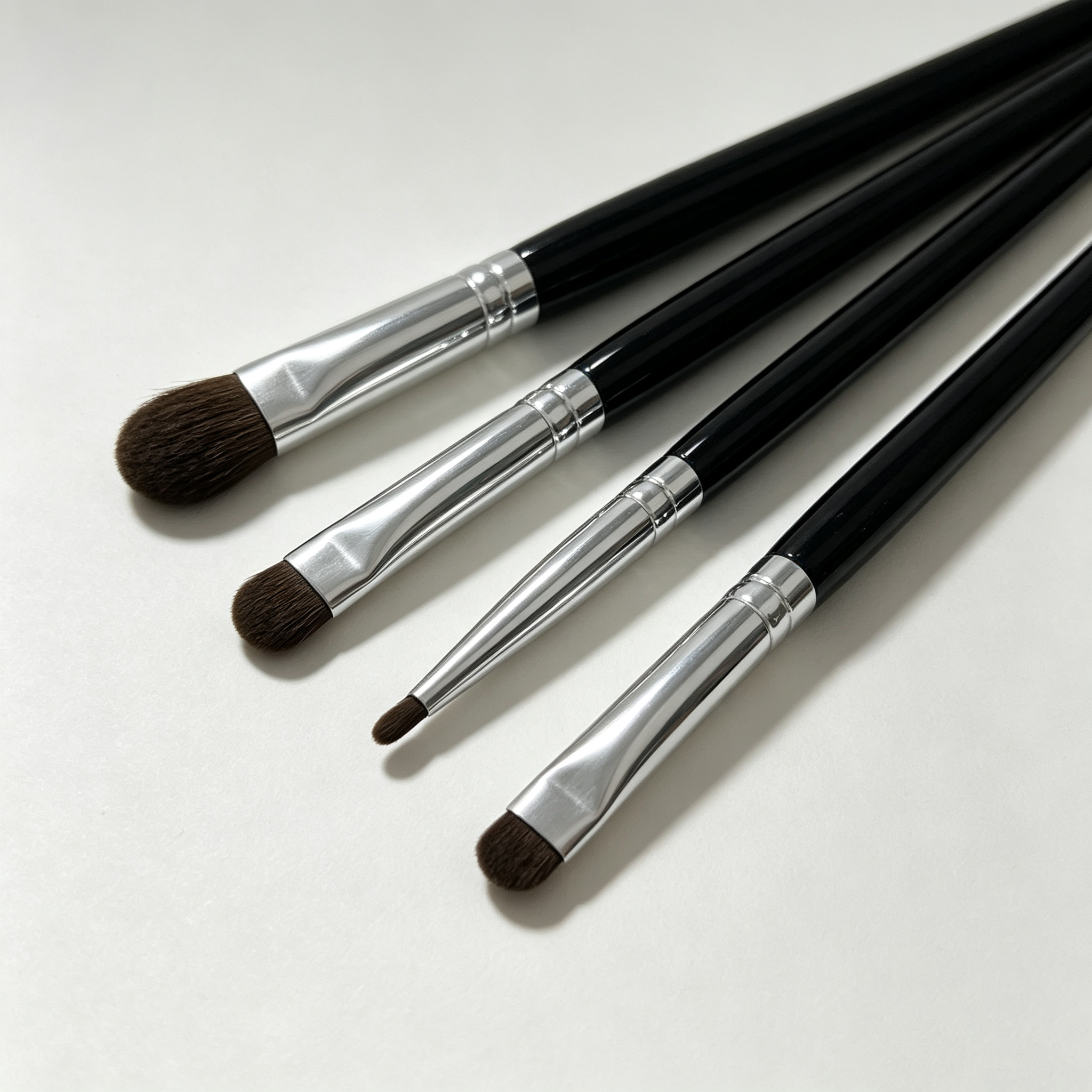 4-Piece Eye Detail Makeup Brush Set – Pony Hair, Includes Eyeshadow, Eyeliner, Aegyo Sal & Nose Contour Brushes, Black Handle with Silver Ferrule for Precise Application