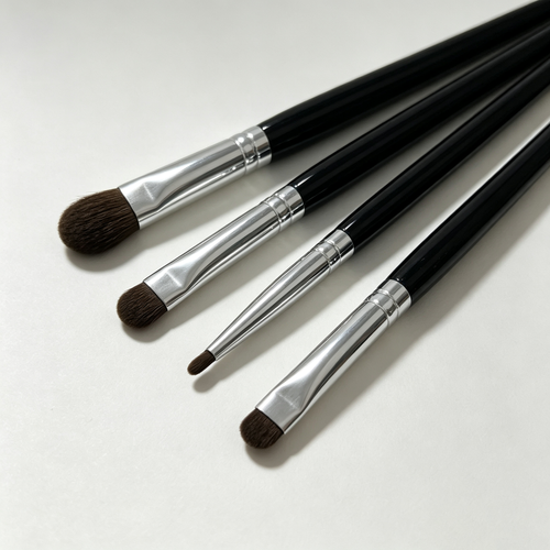 4-Piece Eye Detail Makeup Brush Set – Pony Hair, Includes Eyeshadow, Eyeliner, Aegyo Sal & Nose Contour Brushes, Black Handle with Silver Ferrule for Precise Application