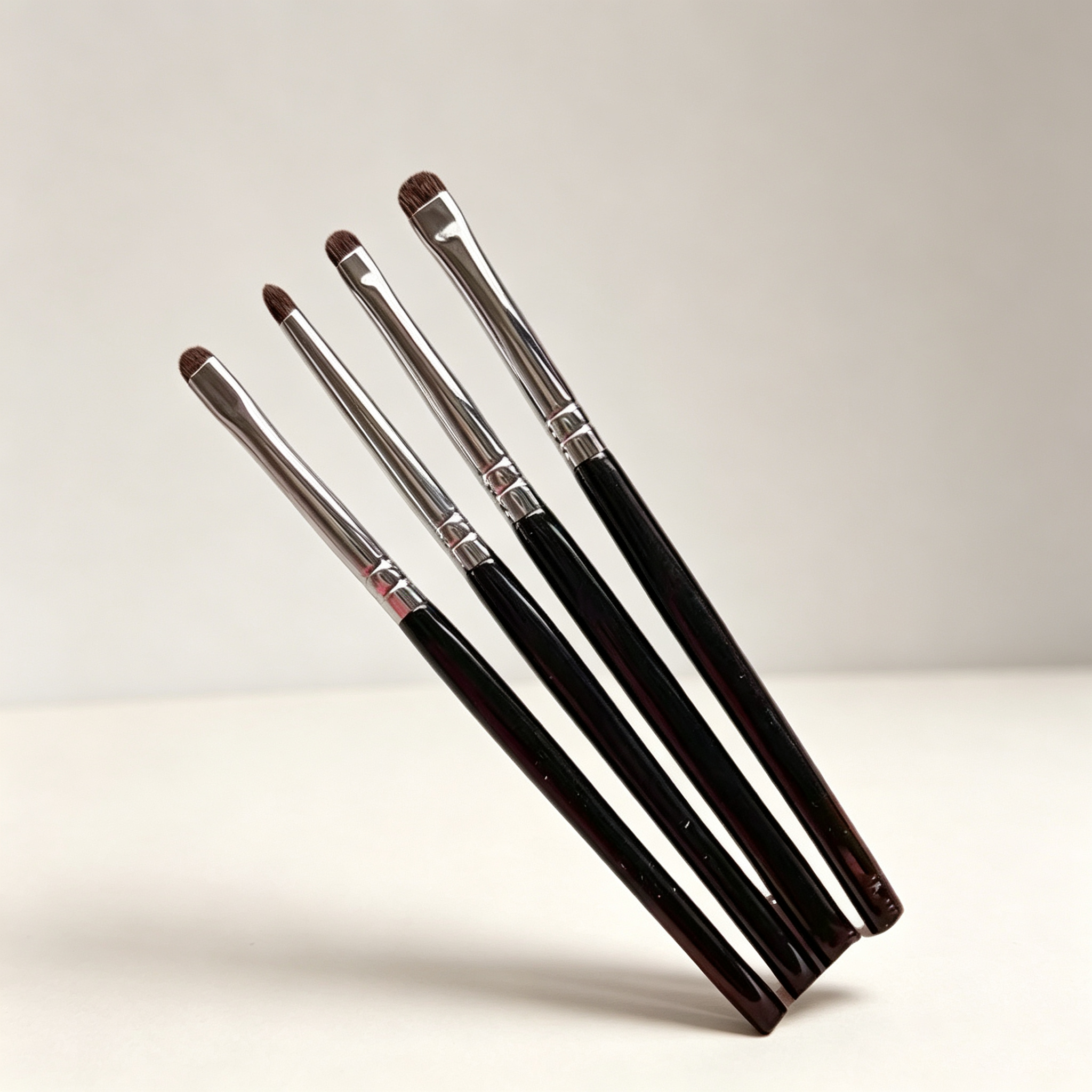 4-Piece Eye Detail Makeup Brush Set – Pony Hair, Includes Eyeshadow, Eyeliner, Aegyo Sal & Nose Contour Brushes, Black Handle with Silver Ferrule for Precise Application