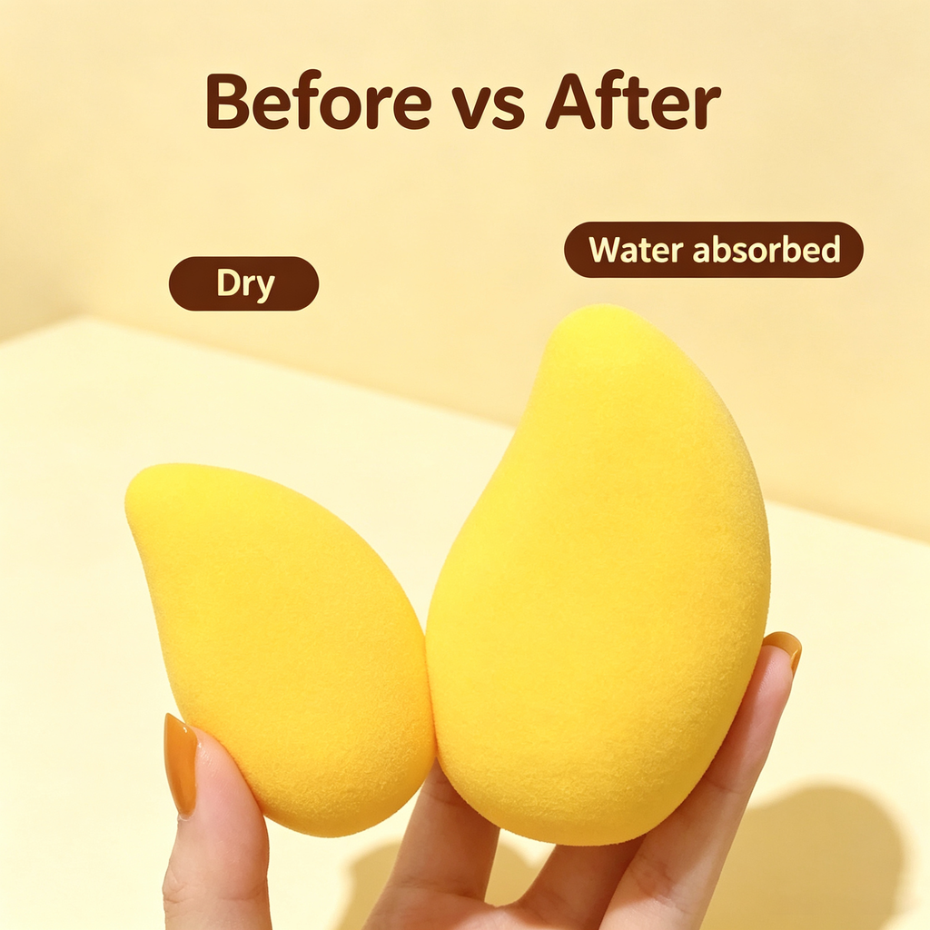 Mango-Shaped Makeup Sponge – Non-Latex Hydrophilic Material, Wet/Dry Dual-Use, Expands When Wet, Ultra-Soft & Non-Absorbent, Ideal for Foundation/Concealer/Cushion Application
