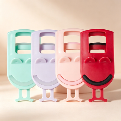 Smiley Face Portable Eyelash Curler – ABS Plastic + Silicone Pad, Mini Press-Type Curler for Beginners/Travel/Local Styling, Multiple Colors Available